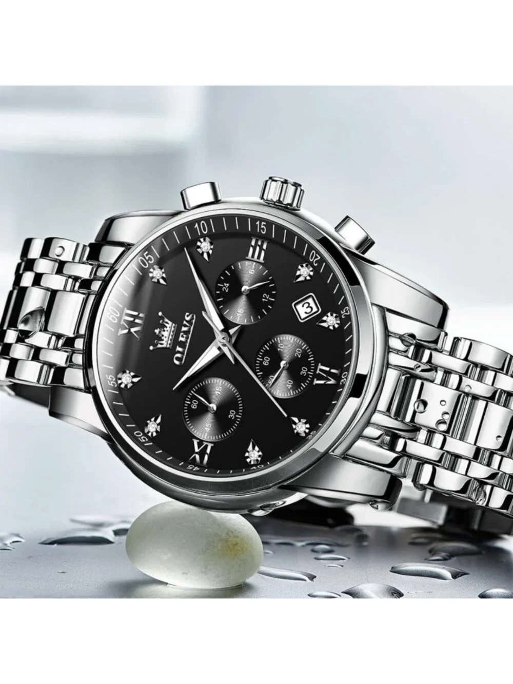 Stylish Men's Chronograph Watch - Big Face Gold & Silver, Waterproof Analog